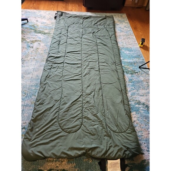 LL Bean Army Green Sleeping Bag 70x32 Plaid Flannel Lined Zipper Straps EUC - Picture 1 of 7